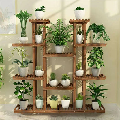 UNHO Multi-Tier Plant Stand, 46In Height Wood Flower Rack Holder 16 Potted Display Storage Shelves Indoor Outdoor for Patio Gard