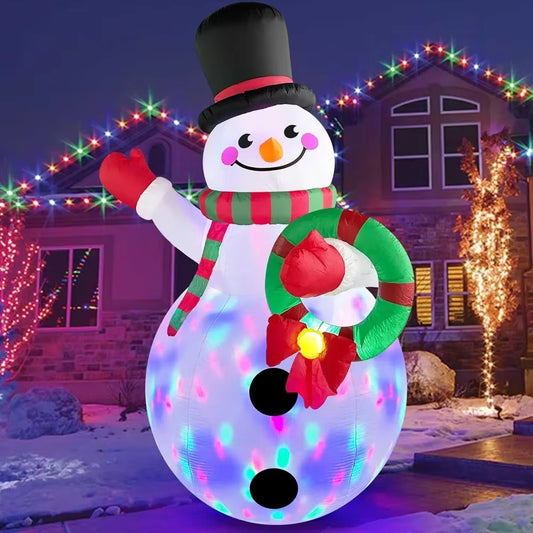 8FT Christmas Inflatables Outdoor Decorations, Snowman Holding Garland Blow up Yard Decoration with Build-In Colorful Leds.